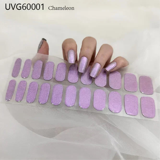 16/20/22Tips Semi-Cured Nail Wraps Simple Color Adhesive Waterproof Long Lasting Gel Nail Stickers set for UV Lamp Need Manicure