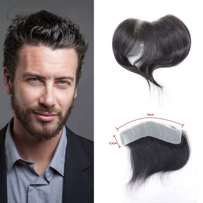 0.06mm Brown Straight Man Toupee V Style Frontal Hairline For Men 15cm Human Hair Ultra Thin Skin PU Men's Capillary Prosthesis