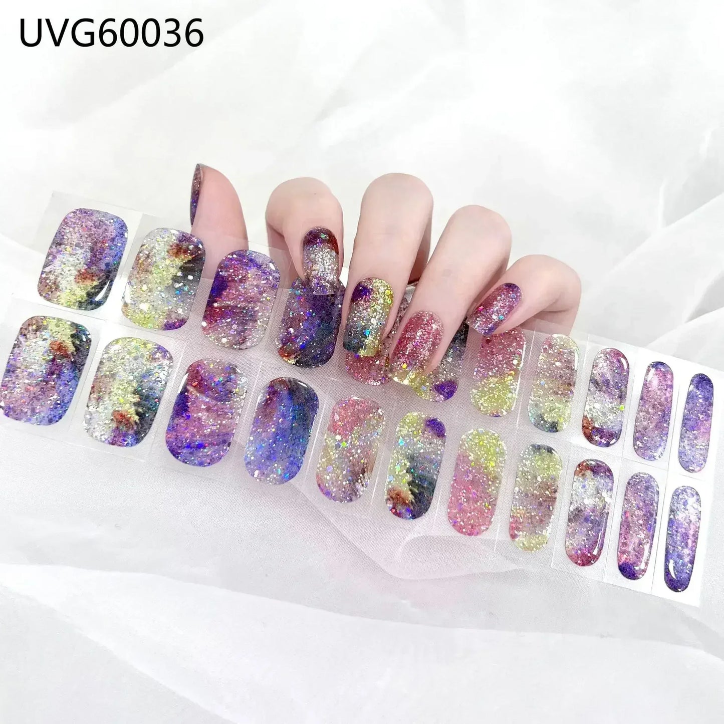 16/20/22Tips Semi-Cured Nail Wraps Simple Color Adhesive Waterproof Long Lasting Gel Nail Stickers set for UV Lamp Need Manicure