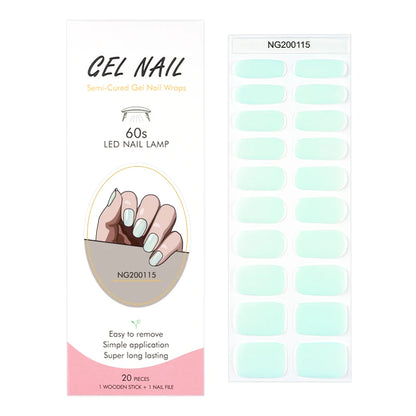16/20/22Tips Semi-Cured Nail Wraps Simple Color Adhesive Waterproof Long Lasting Gel Nail Stickers set for UV Lamp Need Manicure