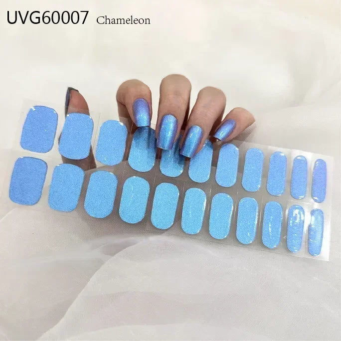 16/20/22Tips Semi-Cured Nail Wraps Simple Color Adhesive Waterproof Long Lasting Gel Nail Stickers set for UV Lamp Need Manicure