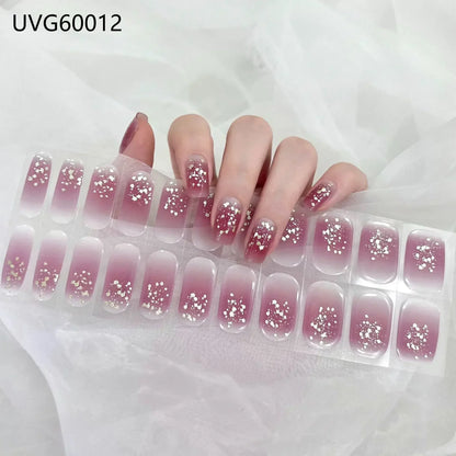 16/20/22Tips Semi-Cured Nail Wraps Simple Color Adhesive Waterproof Long Lasting Gel Nail Stickers set for UV Lamp Need Manicure