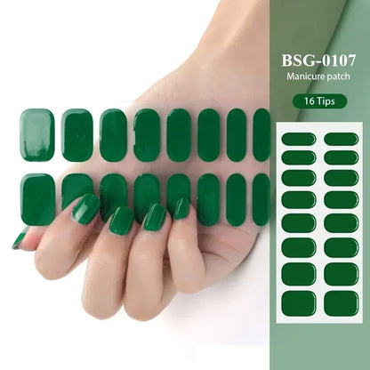 16/20/22Tips Semi-Cured Nail Wraps Simple Color Adhesive Waterproof Long Lasting Gel Nail Stickers set for UV Lamp Need Manicure