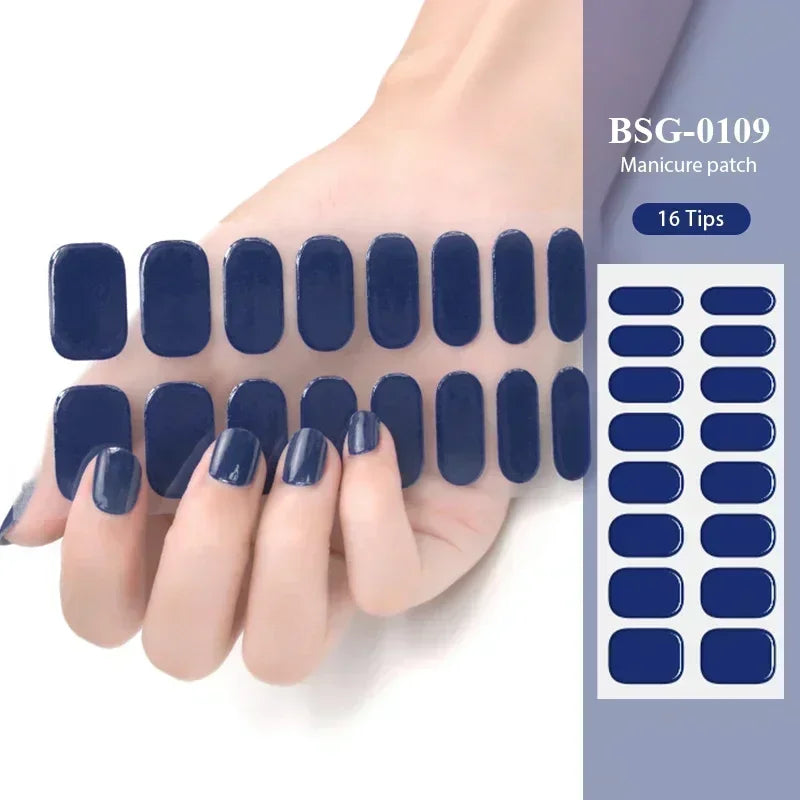 16/20/22Tips Semi-Cured Nail Wraps Simple Color Adhesive Waterproof Long Lasting Gel Nail Stickers set for UV Lamp Need Manicure