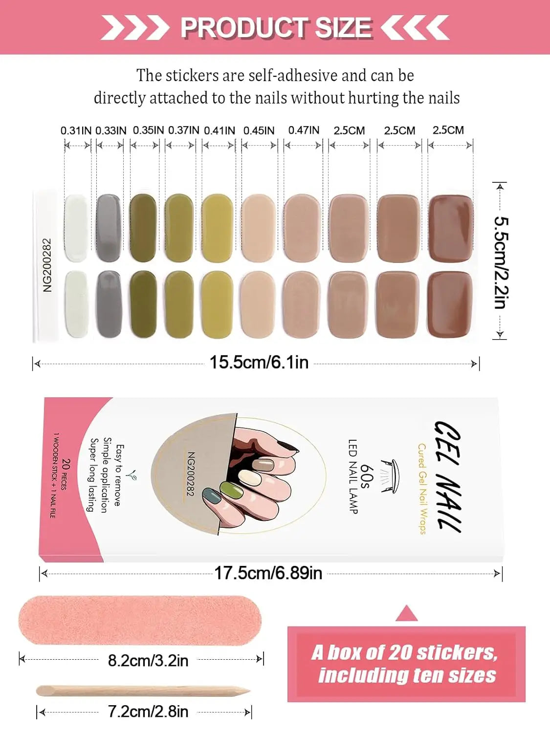 16/20/22Tips Semi-Cured Nail Wraps Simple Color Adhesive Waterproof Long Lasting Gel Nail Stickers set for UV Lamp Need Manicure