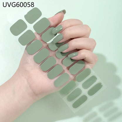 16/20/22Tips Semi-Cured Nail Wraps Simple Color Adhesive Waterproof Long Lasting Gel Nail Stickers set for UV Lamp Need Manicure
