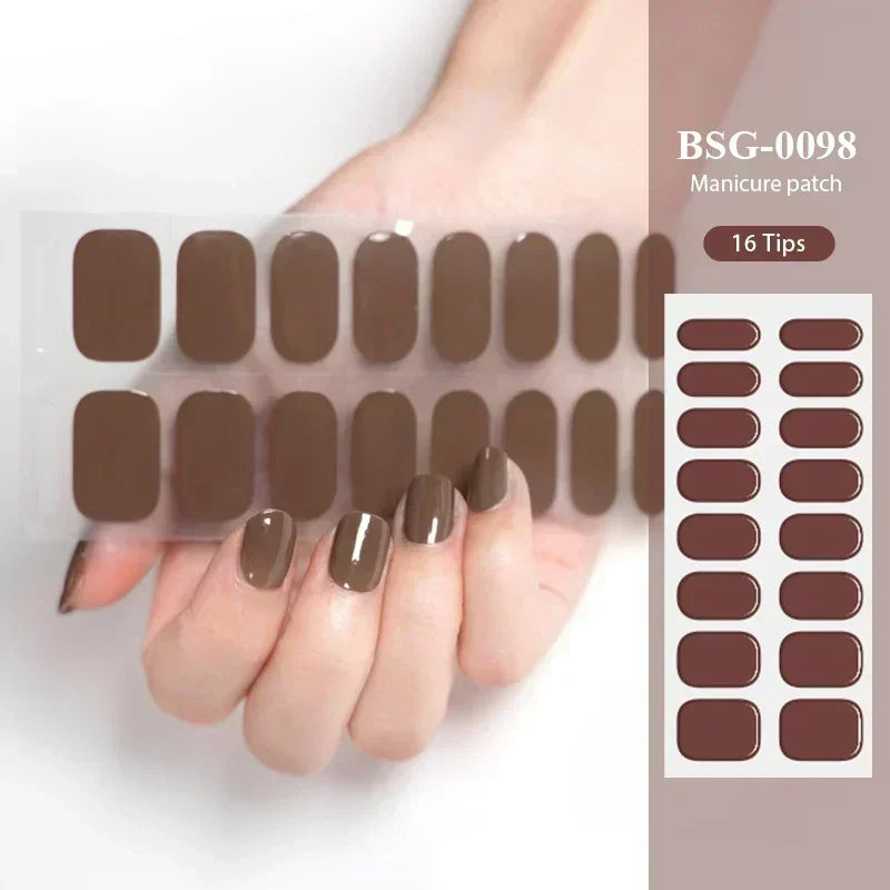 16/20/22Tips Semi-Cured Nail Wraps Simple Color Adhesive Waterproof Long Lasting Gel Nail Stickers set for UV Lamp Need Manicure