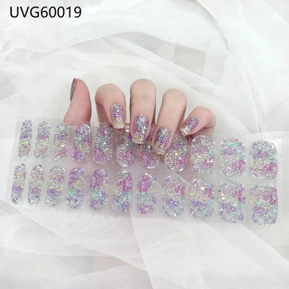 16/20/22Tips Semi-Cured Nail Wraps Simple Color Adhesive Waterproof Long Lasting Gel Nail Stickers set for UV Lamp Need Manicure