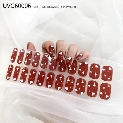 16/20/22Tips Semi-Cured Nail Wraps Simple Color Adhesive Waterproof Long Lasting Gel Nail Stickers set for UV Lamp Need Manicure