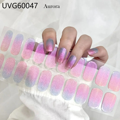 16/20/22Tips Semi-Cured Nail Wraps Simple Color Adhesive Waterproof Long Lasting Gel Nail Stickers set for UV Lamp Need Manicure