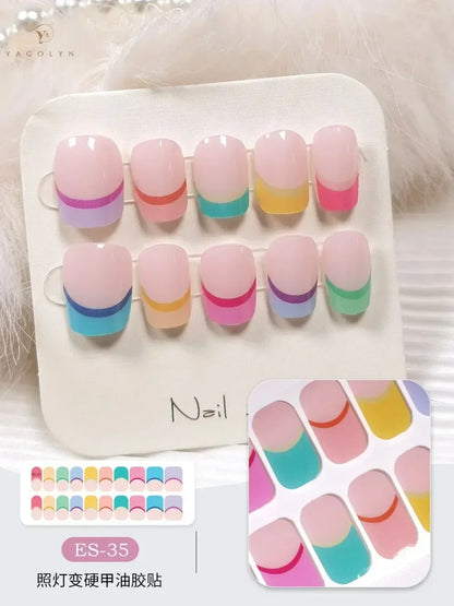 16/20/22Tips Semi-Cured Nail Wraps Simple Color Adhesive Waterproof Long Lasting Gel Nail Stickers set for UV Lamp Need Manicure