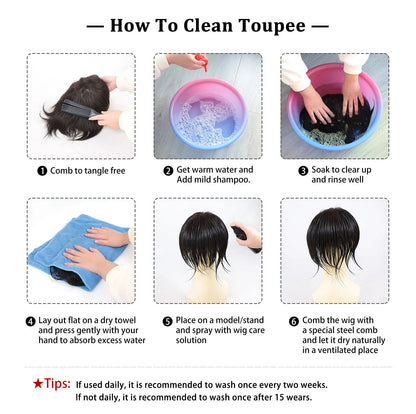 0.06mm Brown Straight Man Toupee V Style Frontal Hairline For Men 15cm Human Hair Ultra Thin Skin PU Men's Capillary Prosthesis