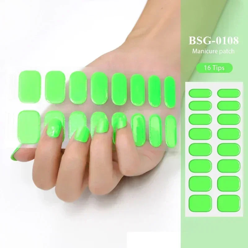 16/20/22Tips Semi-Cured Nail Wraps Simple Color Adhesive Waterproof Long Lasting Gel Nail Stickers set for UV Lamp Need Manicure