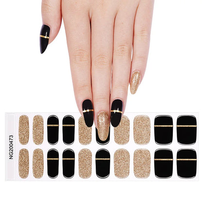 16/20/22Tips Semi-Cured Nail Wraps Simple Color Adhesive Waterproof Long Lasting Gel Nail Stickers set for UV Lamp Need Manicure