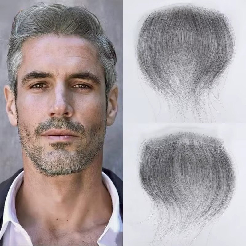 0.06mm Brown Straight Man Toupee V Style Frontal Hairline For Men 15cm Human Hair Ultra Thin Skin PU Men's Capillary Prosthesis