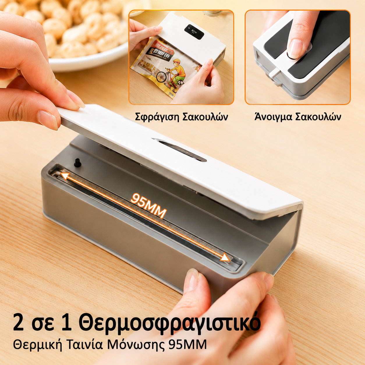 Μίνι σφραγιστικό σακουλών 2 σε 1